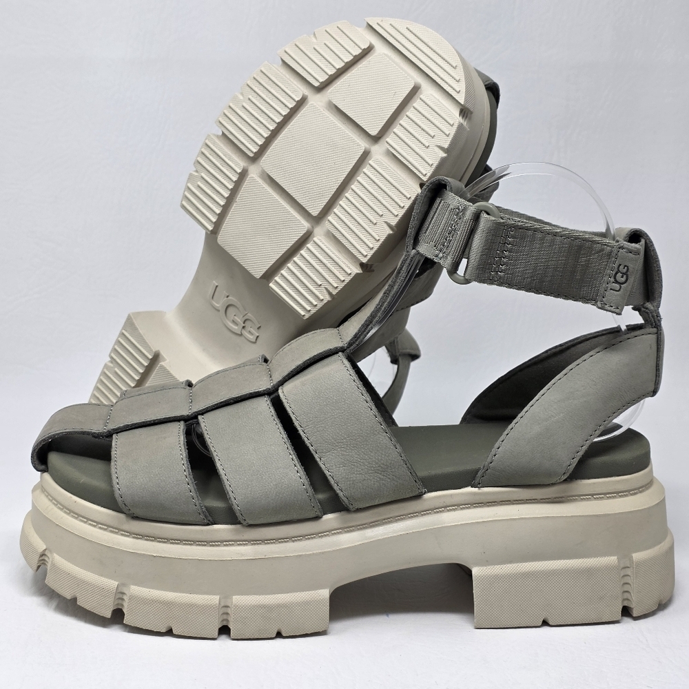 UGG ASHTON STRAPPY MOSS GREEN CHUNKY SLIDE SANDALS WOMEN'S SIZE 9.5